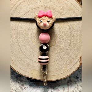 Cute Bear name tag with Pink and Black Beads